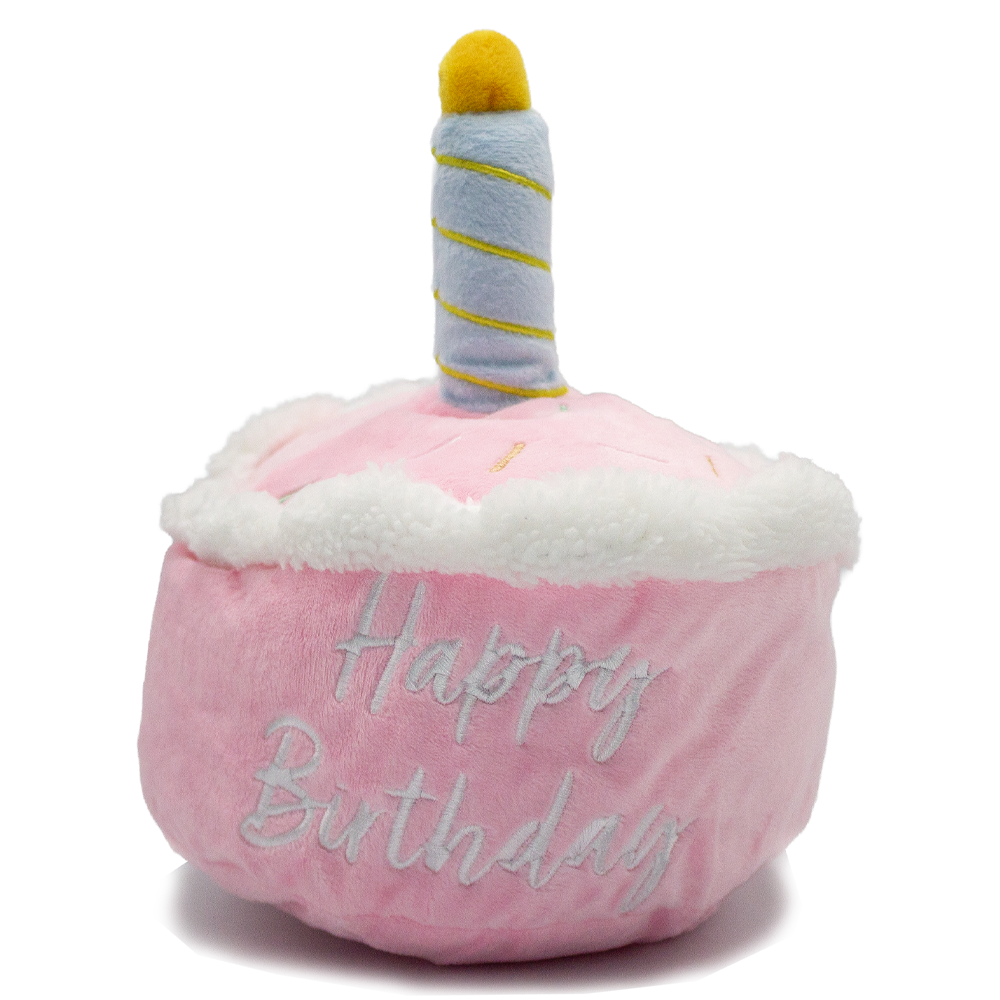 Milo's Birthday Cake, Plush Squeaky Dog Toy. Pink