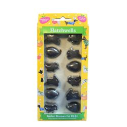 Packaged dog toys with 'Hatchwells' branding on a white background