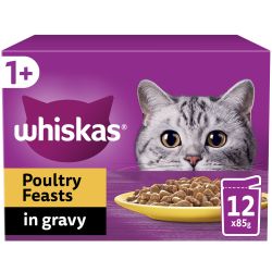 Whiskas 1+ Poultry Feasts Adult Wet Cat Food Pouches in Gravy 12pack 85g