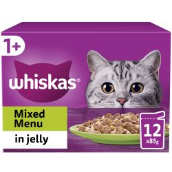 Whiskas 1+ Mixed Menu Adult Wet Cat Food Pouches in Jelly 12pack 85g