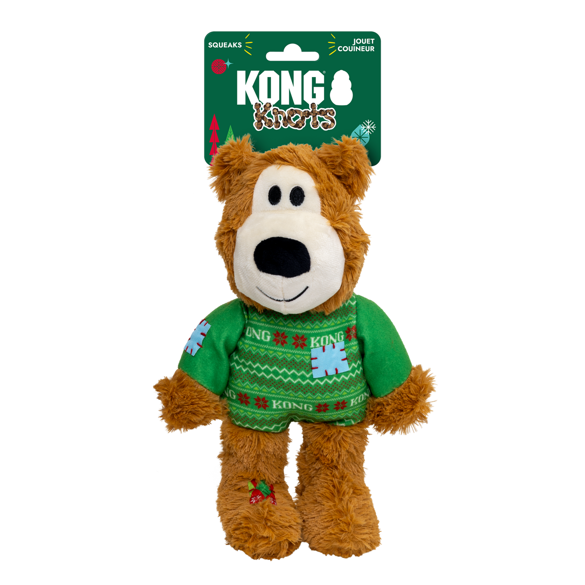 KONG Holiday Wild Knots Sweater Bear Dog Toy Green Md/Lg