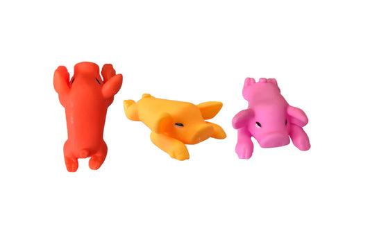 Flat Laying Squeaky Pig Dog Toy 12cm. various colours