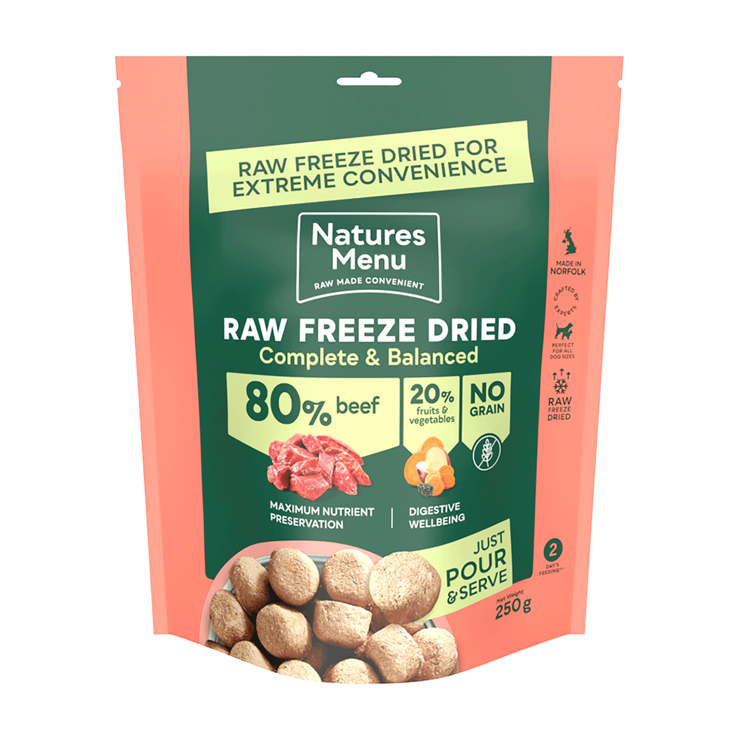Natures Menu Complete Freeze Dried Dog Food 250g. Beef