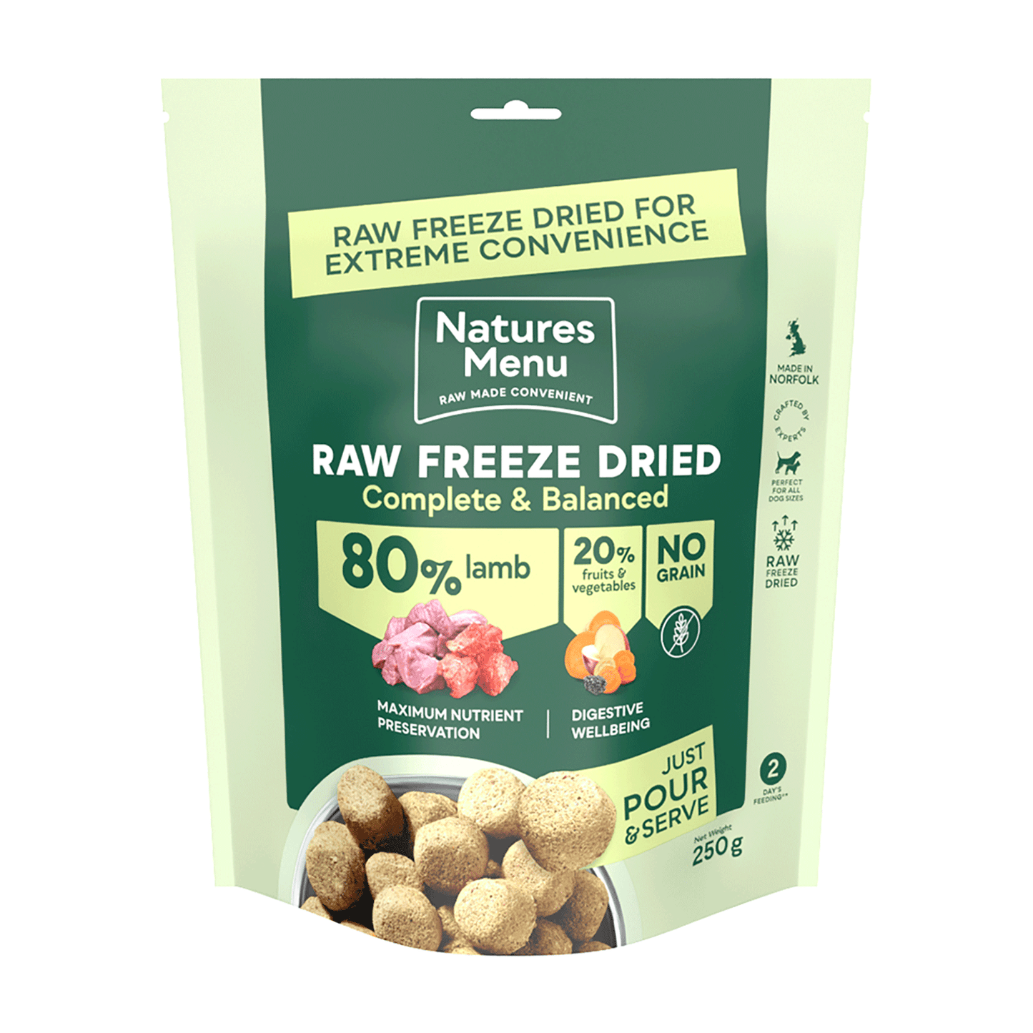 Natures Menu Complete Freeze Dried Dog Food 250g. Lamb