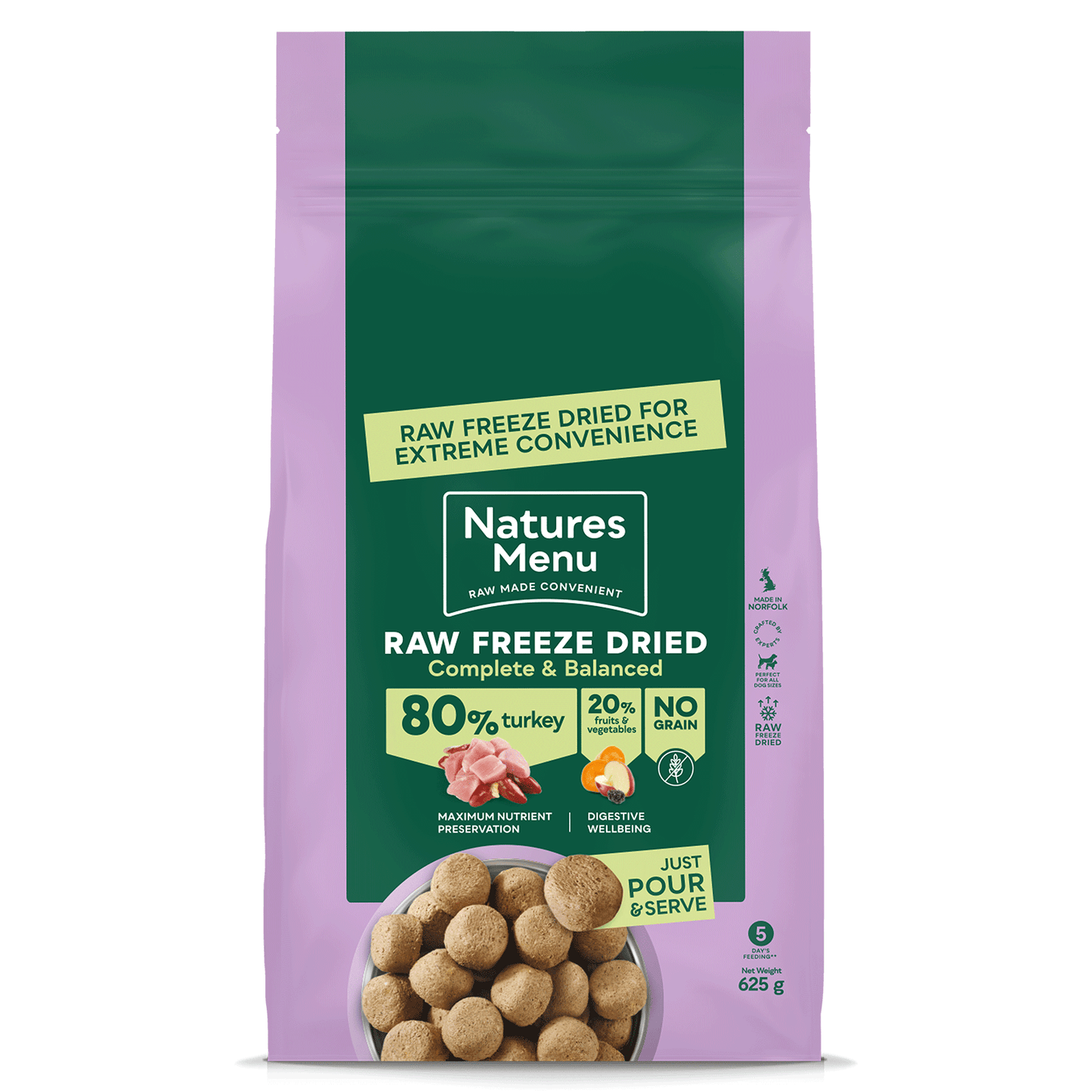 Natures Menu Raw Freeze Dried 625g. Turkey Dog Food