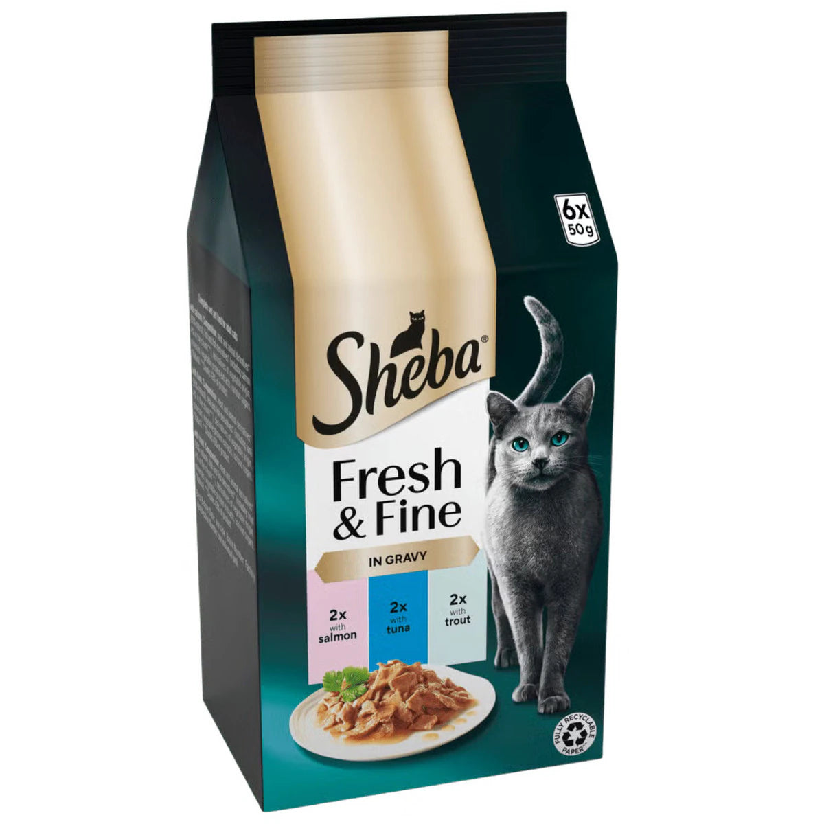 SHEBA Fresh & Fine Adult Wet Cat Food Salmon, Tuna & Trout in Gravy pouches - 6 x 50g