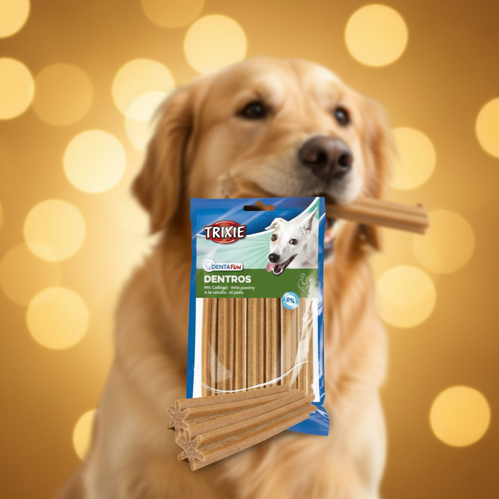 Trixie Denta Fun Dentros with Chicken Dog Treats โ Chicken Dental Chews for Teeth & Fresh Breath