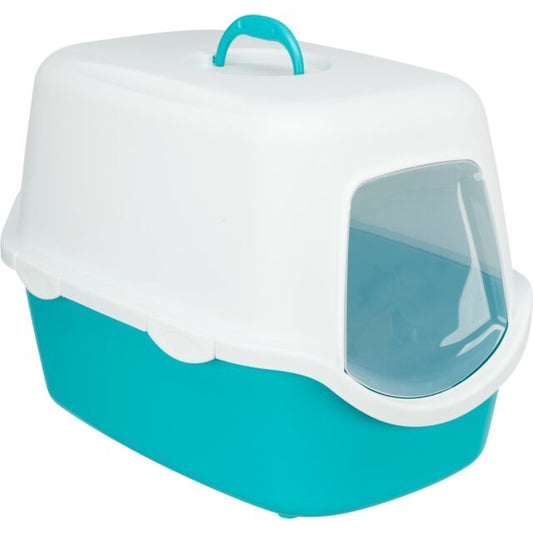 Trixie Vico Cat Litter Tray with Hood 40x40x56cm. turquoise/white