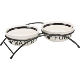 Trixie Food/Water Bowl Set Ceramic/Meal 2 x 0.25l. 13cm. 27x7x14cm. white/black