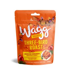Wagg Three-Bird Roast pet treat package on a white background