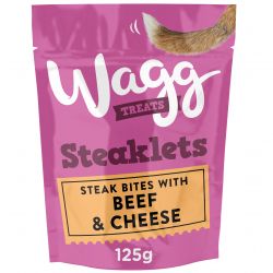 Wagg Steaklets treat package with pink background