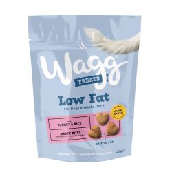 Wagg low fat dog treat package on a white background
