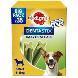 Box of Pedigree Dentastix for small dogs on a white background