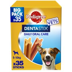 Pedigree Dentastix packaging for daily oral care with a dog on a white background
