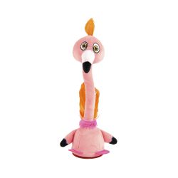 Pink flamingo plush toy on a white background