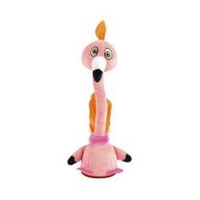 Pink flamingo plush toy on a white background