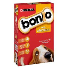 Box of Purina Bonio with chicken flavor for dogs on a white background