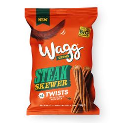 Wags Steak Skenwer Twists packaging on a white background