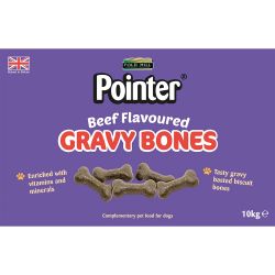 Box of Pointer Beef Flavoured Gravy Bones for dogs on a white background