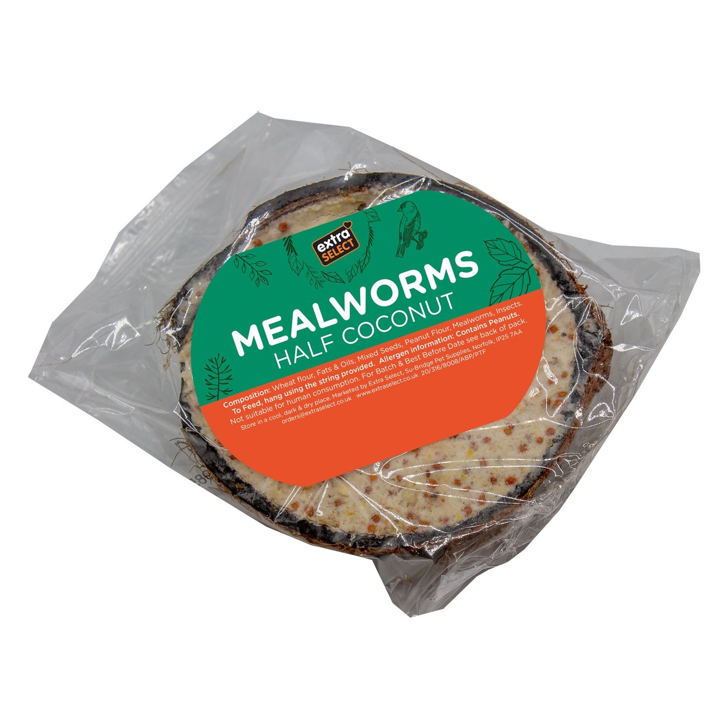 Extra Select Half Filled Mealworm Coconuts Suet Feeders
