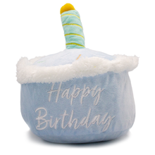 Milo's Birthday Cake, Plush Squeaky Dog Toy. Blue
