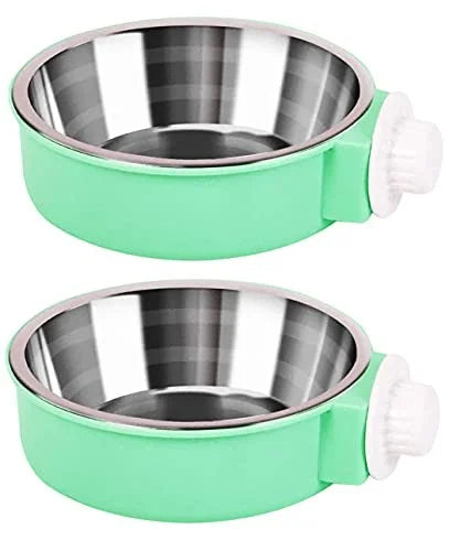 CLEARANCE - HXIU Crate Water/Food Bowl for Dogs and Cats Green 2pc.