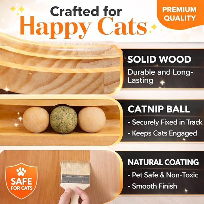 Cat Scratcher Board with Catnip Ball & Wooden Balls – Interactive Cat Toy & Scratching Pad, Natural Sisal & Solid Pine Wood, Durable Cat Scratcher, 43x33x3cm, No Assembly