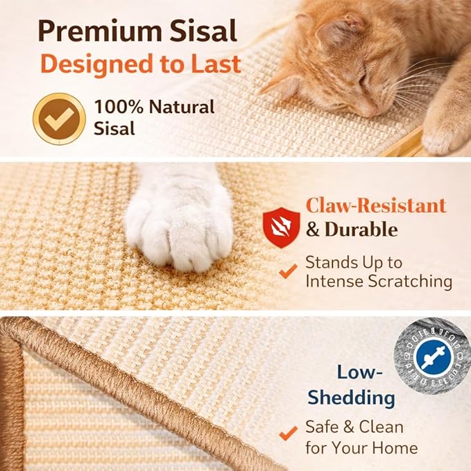 Cat Scratcher Board with Catnip Ball & Wooden Balls – Interactive Cat Toy & Scratching Pad, Natural Sisal & Solid Pine Wood, Durable Cat Scratcher, 43x33x3cm, No Assembly