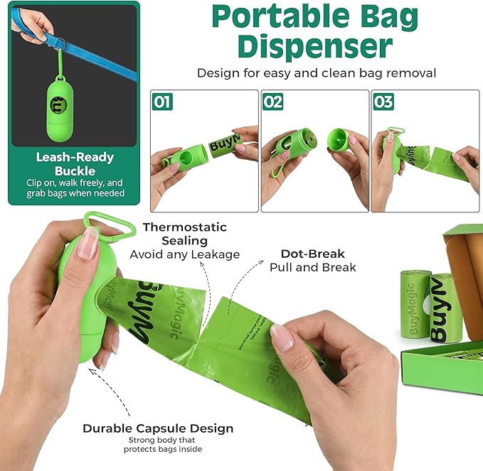 Dog Poo Bags, 270 Extra Thick Poop Bags (18 Rolls) with Dispenser, 100% Leak Proof Dog Waste Bags, Unscented, Large 33×23 cm (Green)