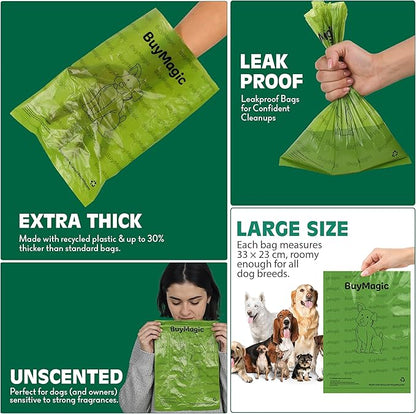 Dog Poo Bags, 270 Extra Thick Poop Bags (18 Rolls) with Dispenser, 100% Leak Proof Dog Waste Bags, Unscented, Large 33×23 cm (Green)