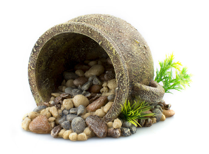 Aqua One Clay Pot Spilling Pebbles Fish Tank Ornament
