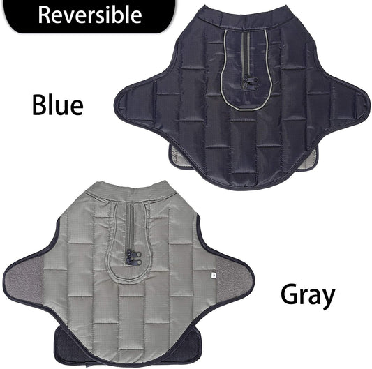 Filhome Reversible Wind & Waterproof Lightweight Dog Jacket Blue/Grey L