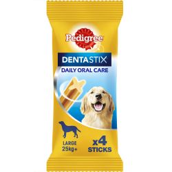 Packaging of Pedigree Dentastix for daily oral care of dogs on a white background