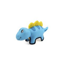 Coolpet Tim the Dinosaur Treat Tail Dog Toy – Interactive Treat & Squeaky Dog Toy A blue dinosaur-shaped dog toy with a yellow tail.