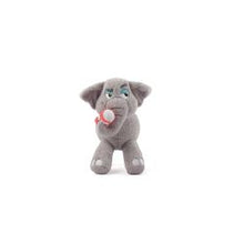 Gray plush toy with a pink bow on a white background - Coolpet Ella Elephant & Ball Dog Toy – Interactive Squeaky Plush Dog Toy