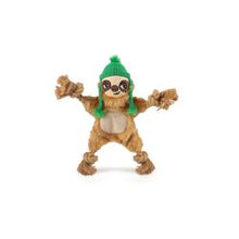 Coolpet Dash the Sloth Dog Toy with Rope Body – Squeaky Plush Tug Toy - A plush dog toy resembling a sloth with a rope body and a green hat.