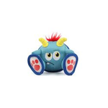 Coolpet Morris The Monster Dog Toy – Squeaky Plush Monster Toy - Toy robot with a blue body, red hair, and paw prints on a white background