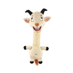 Plush toy of a cartoon goat with a happy expression on a white background