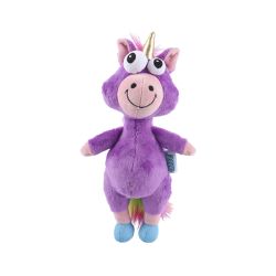 Purple unicorn plush toy with a white background