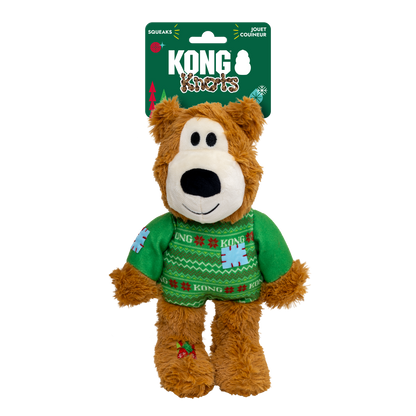 KONG Holiday Wild Knots Sweater Bear Dog Toy Green Md/Lg