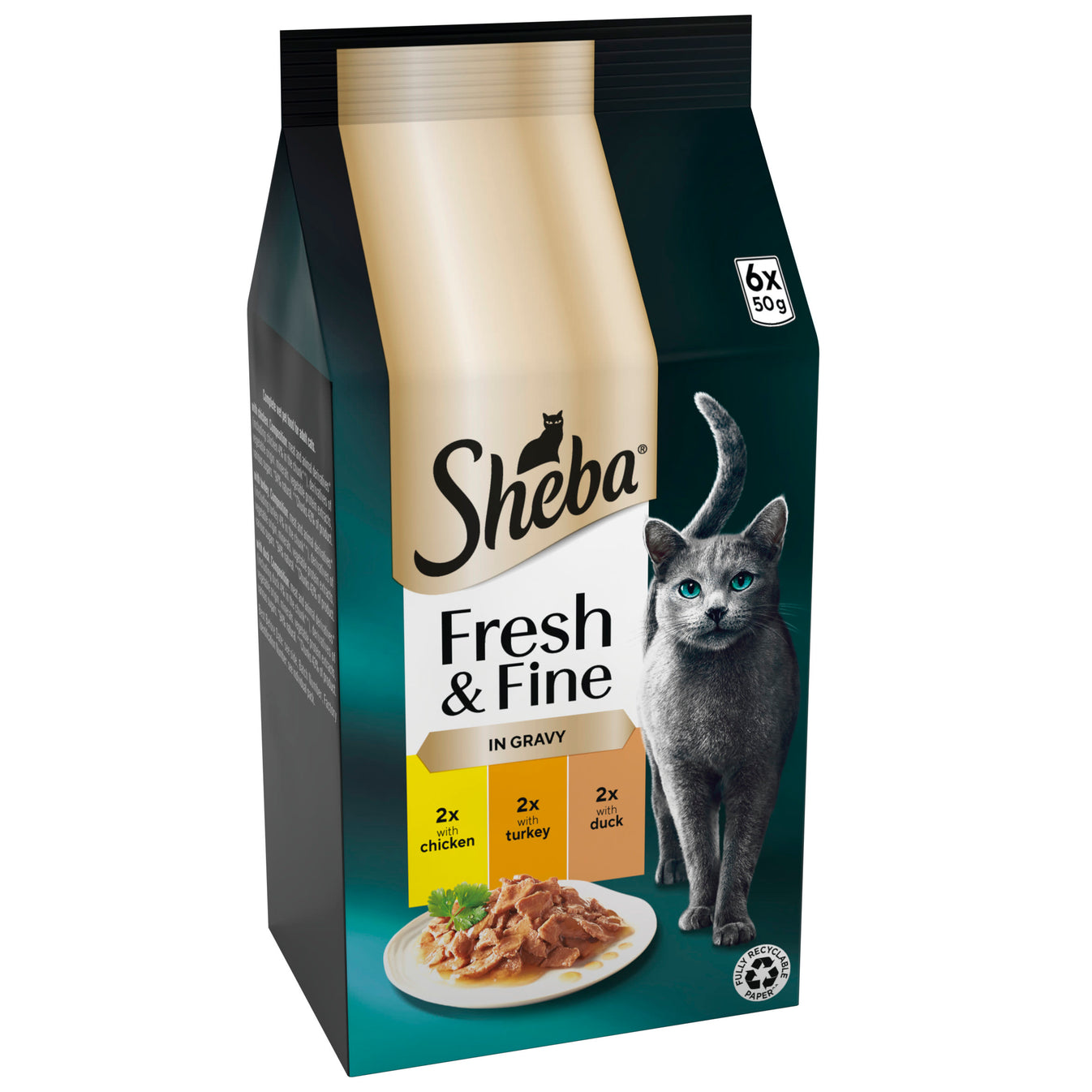 Sheba Fresh & Fine Wet Cat Food Pouches with Chicken, Turkey & Duck in Gravy 6 x 50g