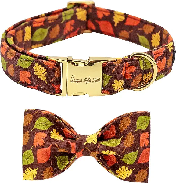 CLEARANCE - Unique Style Paws Maple Leaf Dog Collar & Bow Tie XL