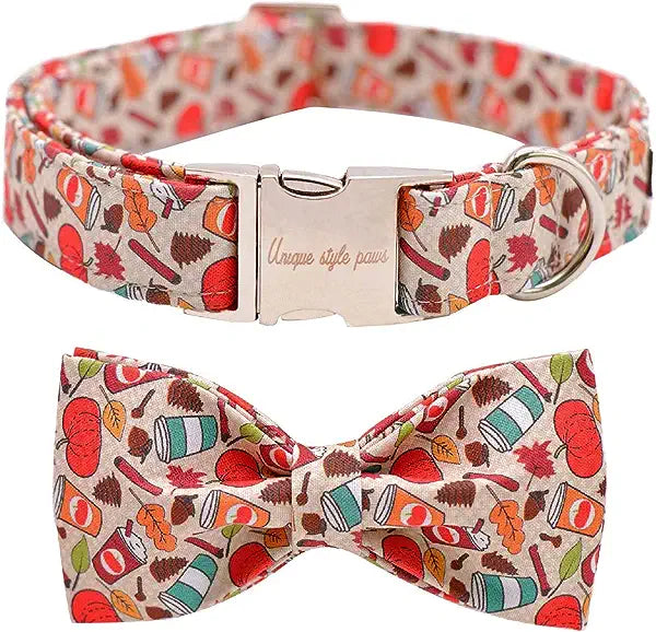 CLEARANCE - Unique Style Paws Pumpkin Dog Collar & Bow Tie M