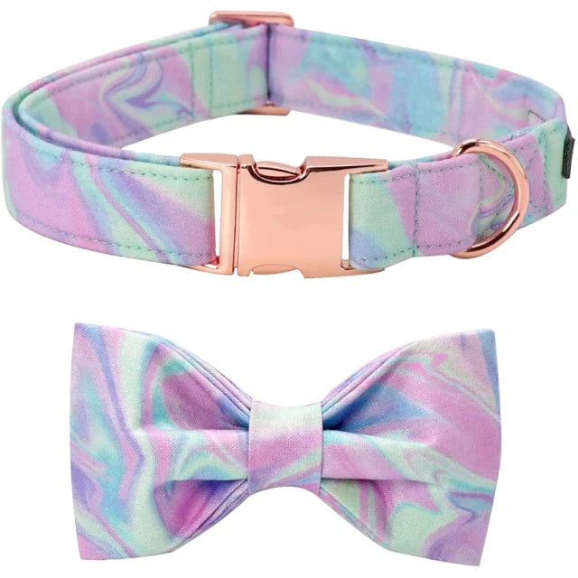 CLEARANCE - Unique Style Paws Marbled Purple Dog Collar & Bow Tie XL