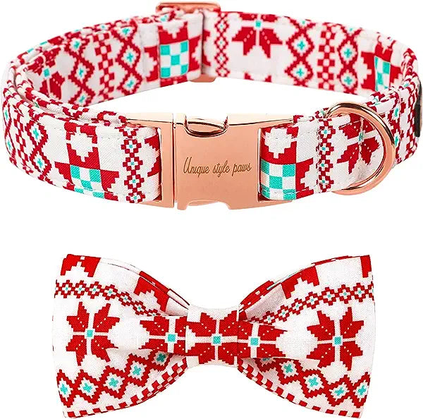 CLEARANCE - Unique Style Paws Red Design Dog Collar & Bow Tie XS