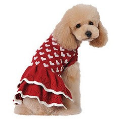 CLEARANCE - Golden Apple Red Dog Dress knitted with white hearts. large