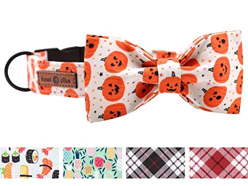 CLEARANCE - Lionet Paws Dog Collar with Bow Tie. Pumpkin S