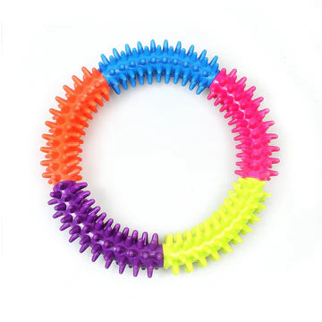 Multicolour Soft Rubber Dental Chew Ring Dog Toy 13cm.