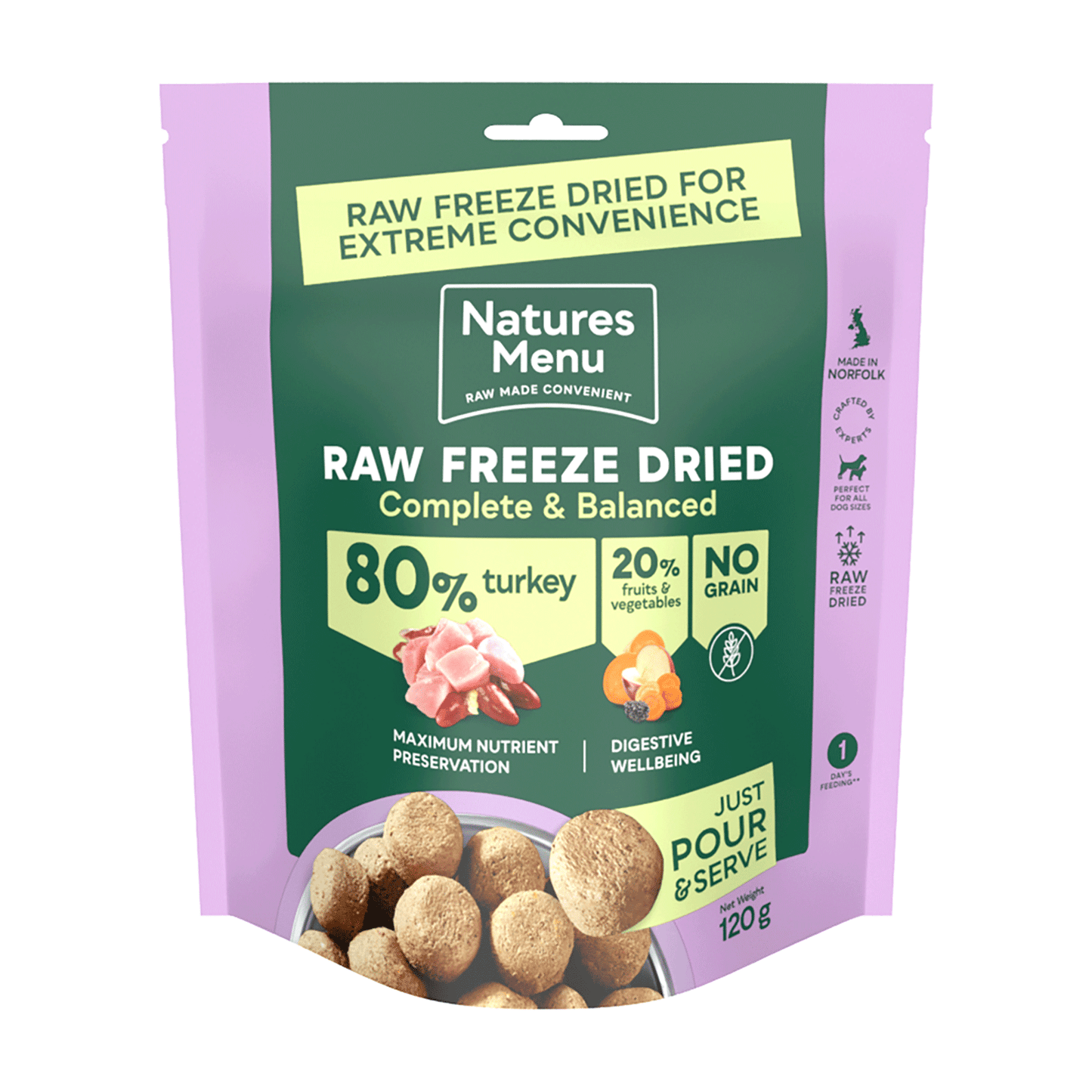 Natures Menu Complete Freeze Dried Dog Food 120g. Turkey