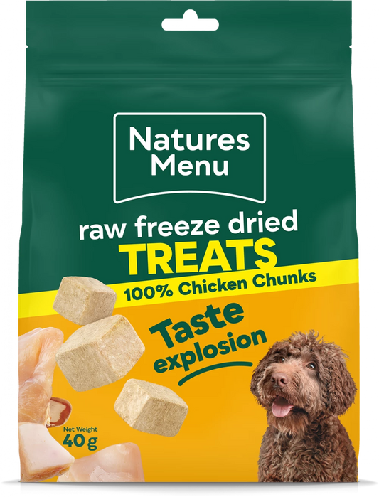 Natures Menu Raw Freeze Dried 100% Chicken Chunks Dog Treats 40g.